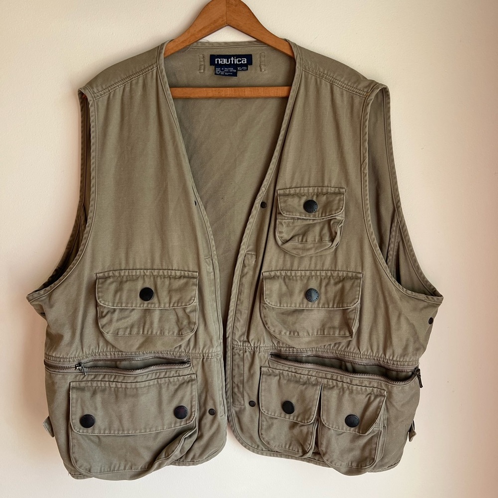 VINTAGE Nautica Vest Extra Large Adult Beige Fishing Hunting Mens.